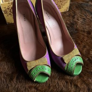 🎉HP🎉MARC by Marc Jacobs Heels in Violet Suede  and Lime Pebbled Leather 38.5